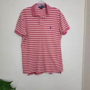 3 / $30 Polo Ralph Lauren Custom Fit Polo Shirt Striped Mens Large Salmon Pink‎